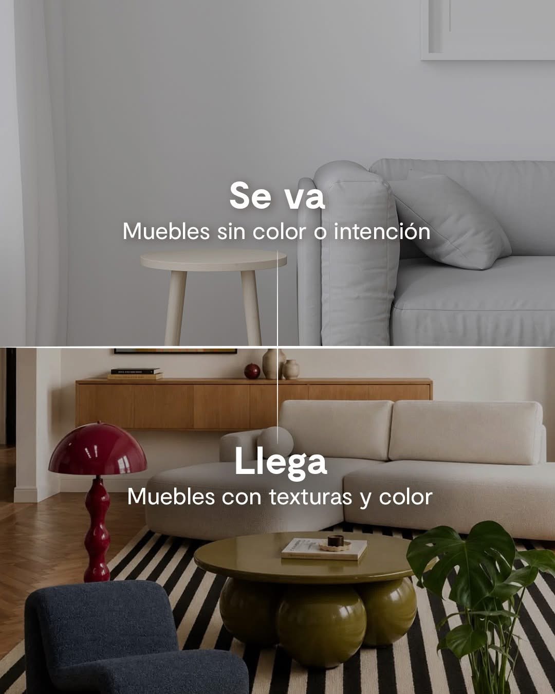 Sala con mobiliario de texturas y color